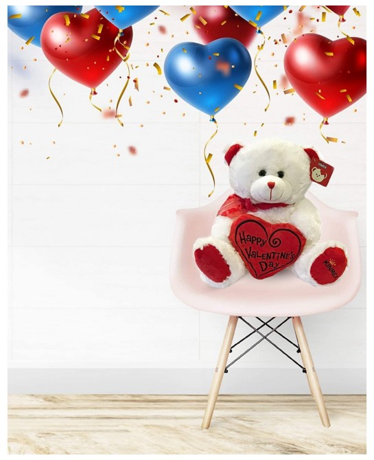 Happy Valentine’s Day Stuffed Teddy Bear- Teddy Bear to Gift for Valentine’s Day for Couples- White Valentines Big Teddy Bear...
