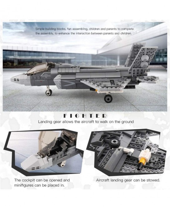 Military Bricks Series 646pcs The F35 Fighter Lightning II Building Blocks Sets Interlock Jet Airplane Model Building Kits Ed...