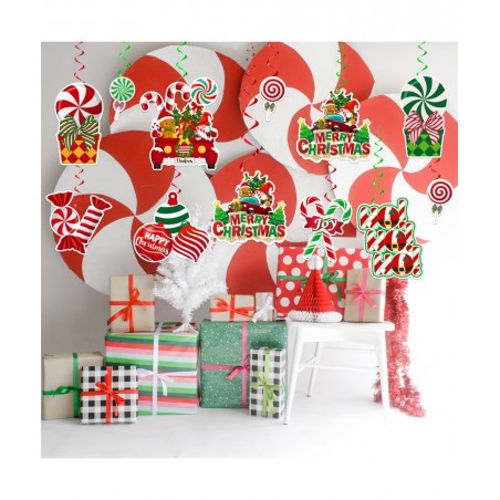 36 Pcs Peppermint Christmas Decorations Hanging Swirls NO-DIY Peppermint Candy Decorations Ceiling Streams Peppermint Decorat...
