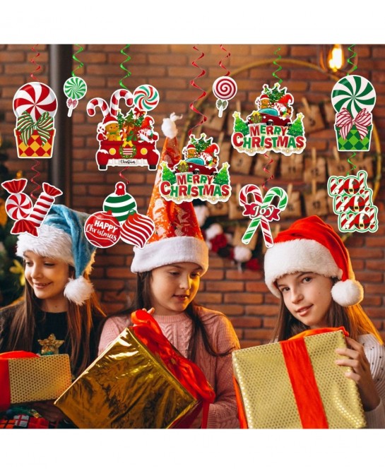 36 Pcs Peppermint Christmas Decorations Hanging Swirls NO-DIY Peppermint Candy Decorations Ceiling Streams Peppermint Decorat...