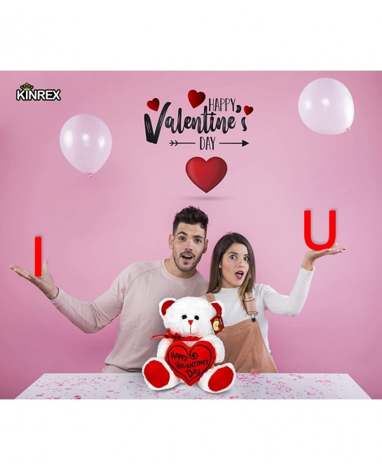 Happy Valentine’s Day Stuffed Teddy Bear- Teddy Bear to Gift for Valentine’s Day for Couples- White Valentines Big Teddy Bear...