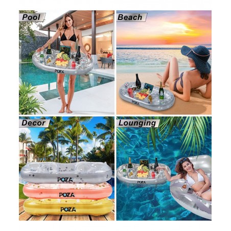 Inflatable Gold Floating Cooler - Luxurious Drink Holder Filled with Sparkly Confetti Premium Party Float with 8 Holders Serv...