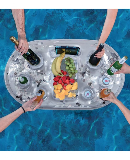Inflatable Gold Floating Cooler - Luxurious Drink Holder Filled with Sparkly Confetti Premium Party Float with 8 Holders Serv...
