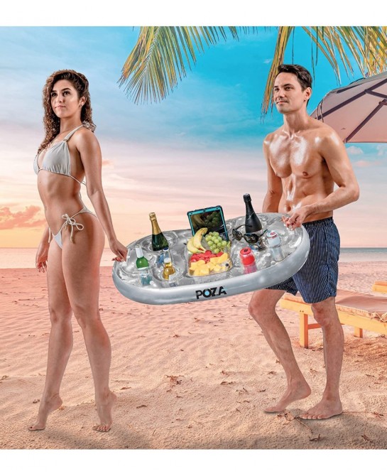 Inflatable Gold Floating Cooler - Luxurious Drink Holder Filled with Sparkly Confetti Premium Party Float with 8 Holders Serv...
