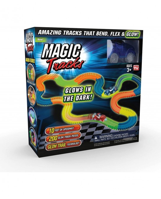 Magic Tracks 10 Foot Glow In The Dark Bendable Flexible Racetrack with LED Light-Up Race Car Educational Playset Birthday Gif...