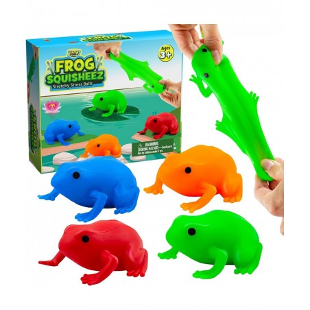 Frog Squisheez Squishy Stress Relief Balls (Set Of 4) | Stretchy Fidget Animal Shaped Toys For Boys Girls & Adults | Colorful...