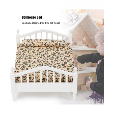 1:12 Scale Dollhouse Furniture Wooden Miniature Mini Bed Model Accessory Lovely Miniature Accessory Kids Pretend Toy Creative...