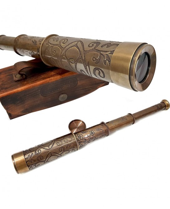 A Brass Nautical Handmade Retro Telescope Vintage Leather Box Pirate Movie Prop Designer Spyglass $64.88 Children's Optics