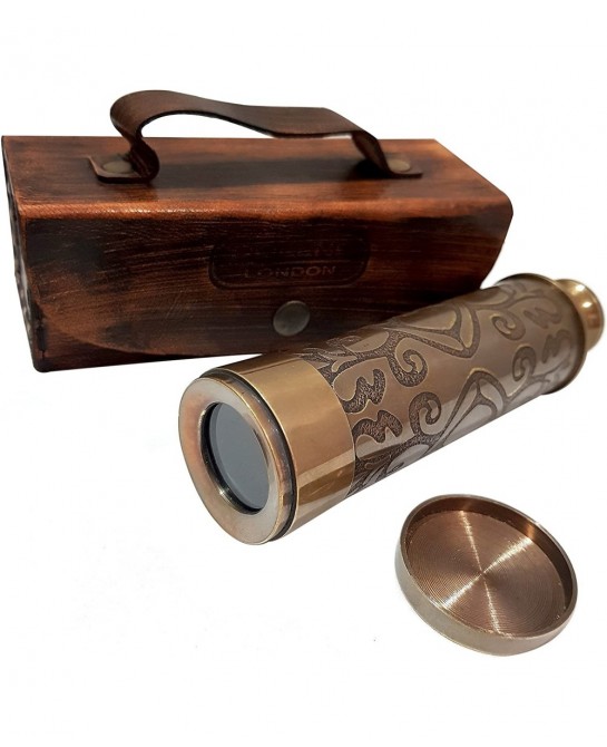 A Brass Nautical Handmade Retro Telescope Vintage Leather Box Pirate Movie Prop Designer Spyglass $64.88 Children's Optics