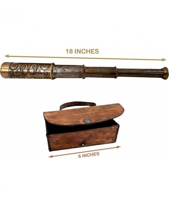 A Brass Nautical Handmade Retro Telescope Vintage Leather Box Pirate Movie Prop Designer Spyglass $64.88 Children's Optics