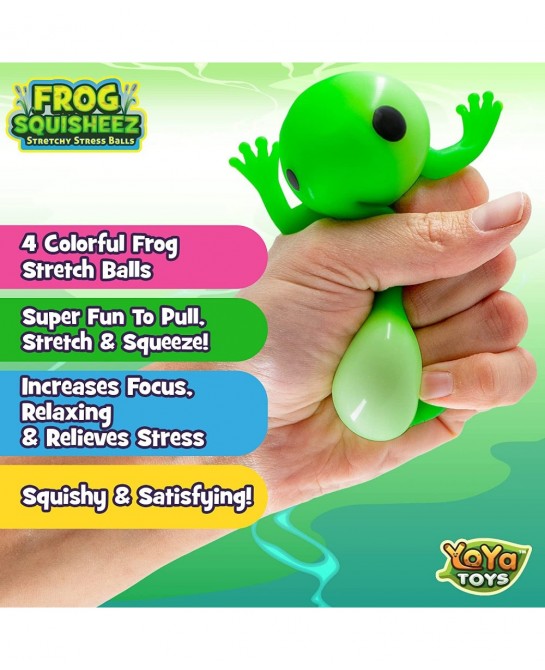 Frog Squisheez Squishy Stress Relief Balls (Set Of 4) | Stretchy Fidget Animal Shaped Toys For Boys Girls & Adults | Colorful...