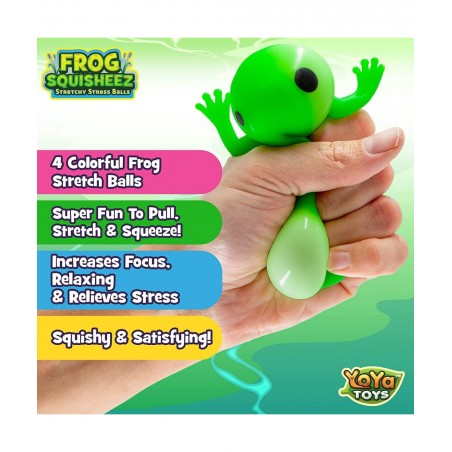 Frog Squisheez Squishy Stress Relief Balls (Set Of 4) | Stretchy Fidget Animal Shaped Toys For Boys Girls & Adults | Colorful...