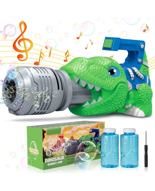 Dinosaur Bubble Machine with 2 Bottles Bubble Refill Solustion（10 oz Total） Bubble Gun Handheld Sounds& Lights Summer Outdoor...