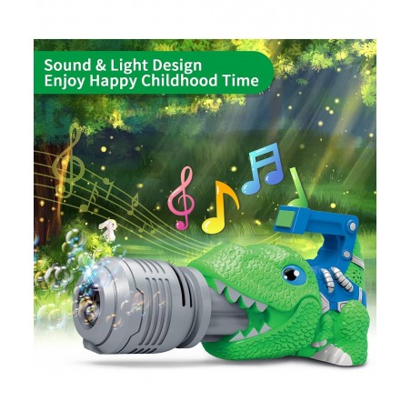 Dinosaur Bubble Machine with 2 Bottles Bubble Refill Solustion（10 oz Total） Bubble Gun Handheld Sounds& Lights Summer Outdoor...