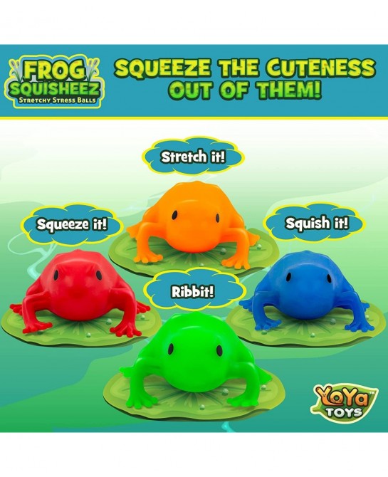 Frog Squisheez Squishy Stress Relief Balls (Set Of 4) | Stretchy Fidget Animal Shaped Toys For Boys Girls & Adults | Colorful...