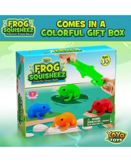 Frog Squisheez Squishy Stress Relief Balls (Set Of 4) | Stretchy Fidget Animal Shaped Toys For Boys Girls & Adults | Colorful...