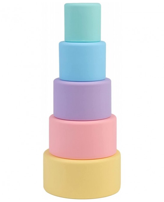 Silicone Stacking Cups - Nesting Cups and Silicone Stacking Toy - Open Ended Montessori Toddler and Baby Stacking Cups - Neut...