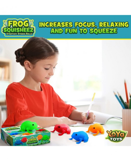 Frog Squisheez Squishy Stress Relief Balls (Set Of 4) | Stretchy Fidget Animal Shaped Toys For Boys Girls & Adults | Colorful...