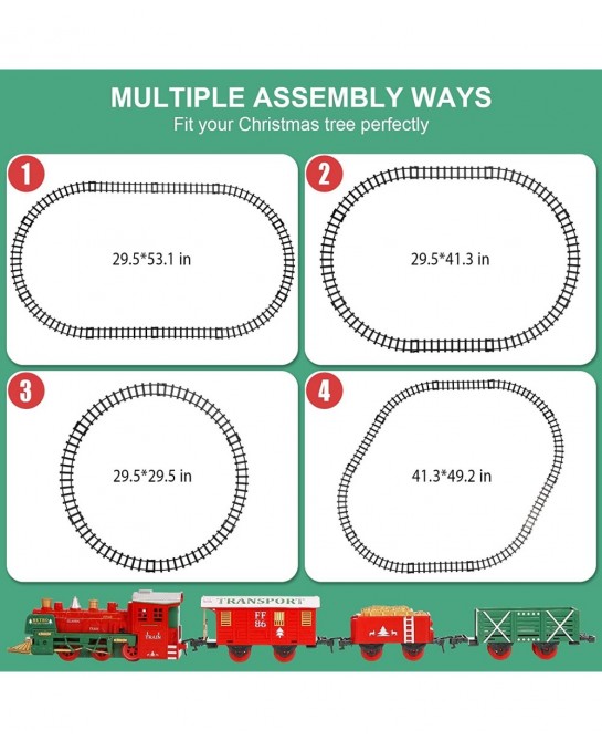 Christmas Train Set for Around/Under The Tree with Smoke Sounds Lights Tracks Electric Train Sets for Boys 4-7 Toy Train Set ...