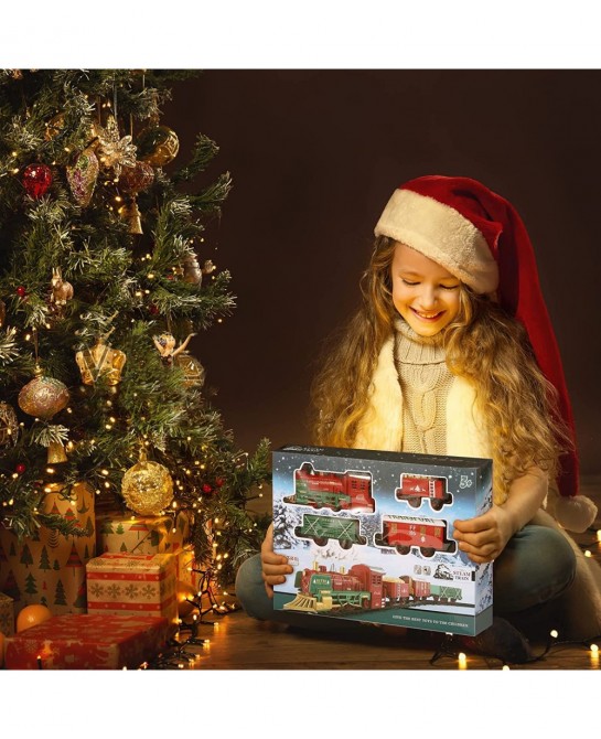 Christmas Train Set for Around/Under The Tree with Smoke Sounds Lights Tracks Electric Train Sets for Boys 4-7 Toy Train Set ...