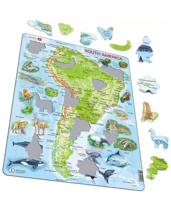 Puzzles South America Map with Animals 65 Piece Children's Educational Jigsaw Puzzle $21.47 Jigsaw Puzzles