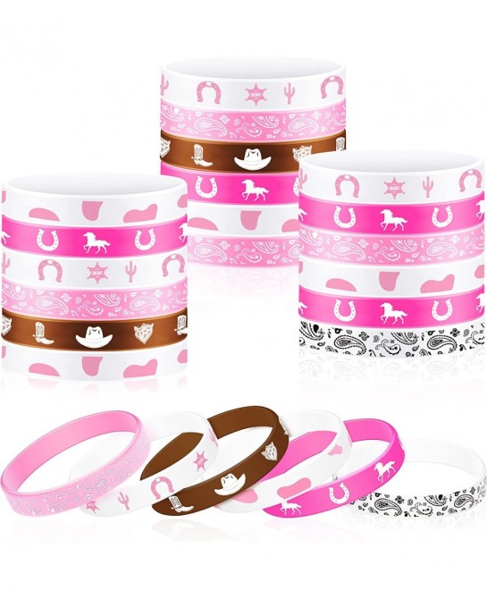 36 Pieces Cowgirl Silicone Bracelets Western Party Bracelets Colored Stretch Wristbands for Western Themed Birthday Halloween...