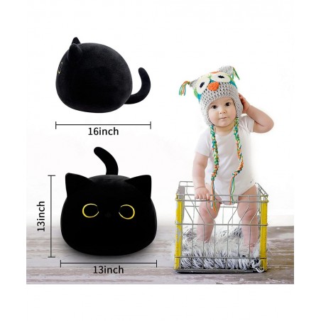 Black Cat Plush Pillow Toy - Black Cat Stuffed Animal Pillow - 16Inch Cute Black Cat Plushie Pillow - Big Soft Cat Stuffed Do...