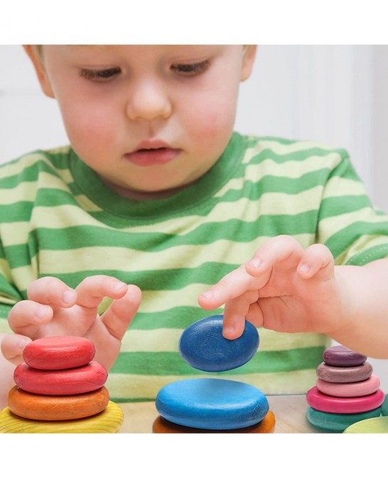 16PCs Stacking Rocks Wooden Stacking Toys Balancing Stacking Stones Wooden Stone Stacking Game for Toddler Wood Sorting Monte...