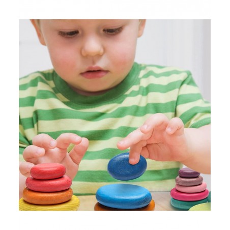 16PCs Stacking Rocks Wooden Stacking Toys Balancing Stacking Stones Wooden Stone Stacking Game for Toddler Wood Sorting Monte...