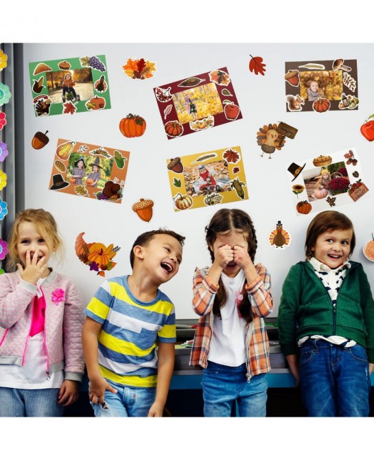 Nramoss DIY Fall Picture Craft Frame Kits for Kids 30 Packs Make Your Own Picture Frames Thanksgiving Crafts Classroom Game F...