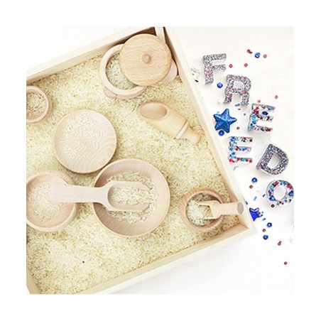 12 Pcs Wooden Sensory Bin Tools 1 Wooden Box + 11 Sensory Tools for Toddlers & Preschool Children Montessori Sensory Wooden T...