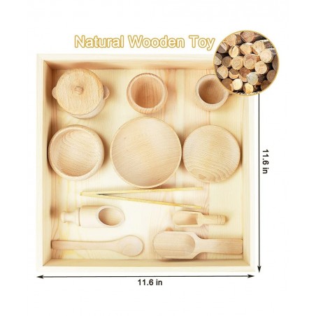 12 Pcs Wooden Sensory Bin Tools 1 Wooden Box + 11 Sensory Tools for Toddlers & Preschool Children Montessori Sensory Wooden T...