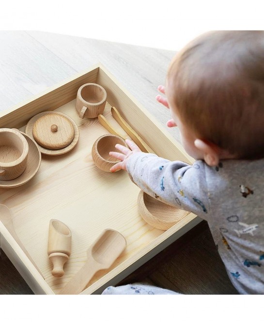 12 Pcs Wooden Sensory Bin Tools 1 Wooden Box + 11 Sensory Tools for Toddlers & Preschool Children Montessori Sensory Wooden T...