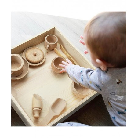 12 Pcs Wooden Sensory Bin Tools 1 Wooden Box + 11 Sensory Tools for Toddlers & Preschool Children Montessori Sensory Wooden T...
