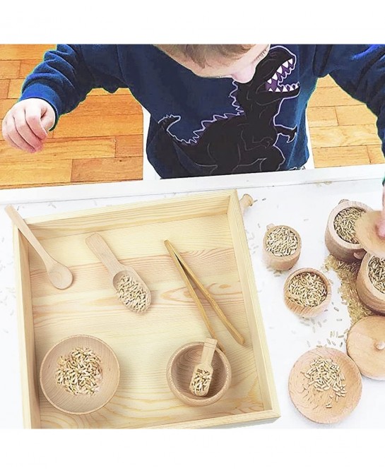 12 Pcs Wooden Sensory Bin Tools 1 Wooden Box + 11 Sensory Tools for Toddlers & Preschool Children Montessori Sensory Wooden T...