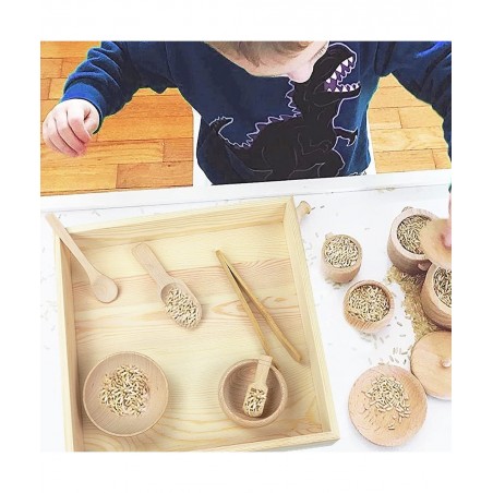 12 Pcs Wooden Sensory Bin Tools 1 Wooden Box + 11 Sensory Tools for Toddlers & Preschool Children Montessori Sensory Wooden T...