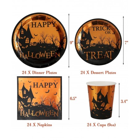 Halloween Party Supplies - 24 Guests 96 Pcs Happy Halloween Tableware Trick Or Treat Dinnerware Sets Include Dinner Plates De...