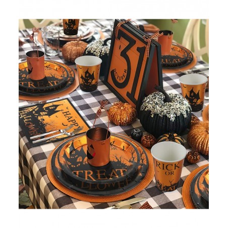 Halloween Party Supplies - 24 Guests 96 Pcs Happy Halloween Tableware Trick Or Treat Dinnerware Sets Include Dinner Plates De...
