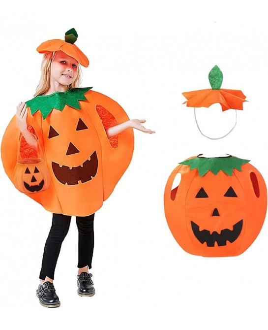 2PCS Pumpkin Costume for Children Halloween Pumpkin Cosplay Party Clothes and Hat $15.33 Kids' Costumes