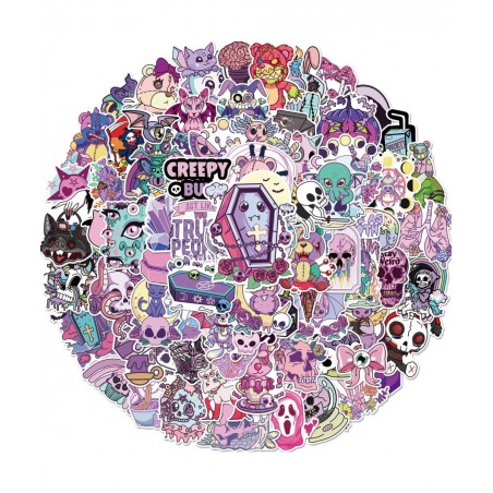 102 PCS Gothic Stickers Cool Horror Cartoon Teen Gifts Vinyl Waterproof Stickers for Water Bottle Hydro Flasks Scrapbook Lapt...
