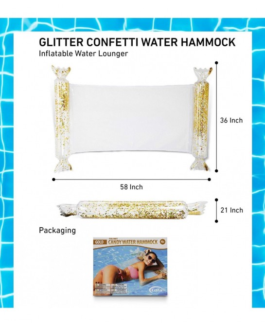 Candy Confetti Glitter Inflatable Water Hammock 4-in-1 Multi-Purpose - Hammock Lounger Chair Drifter Saddle Portable for Pool...