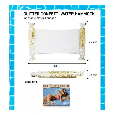 Candy Confetti Glitter Inflatable Water Hammock 4-in-1 Multi-Purpose - Hammock Lounger Chair Drifter Saddle Portable for Pool...