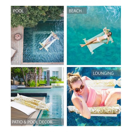 Candy Confetti Glitter Inflatable Water Hammock 4-in-1 Multi-Purpose - Hammock Lounger Chair Drifter Saddle Portable for Pool...