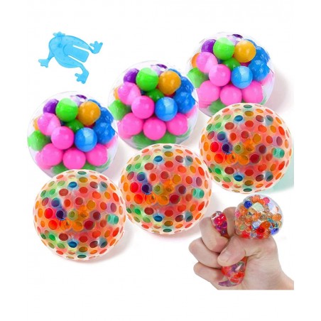 Stress Balls 6 Packs Stress Balls Sensory Squishy Balls with Beads Stress Relief Fidget Ball Stress Balls for Kids and Adults...