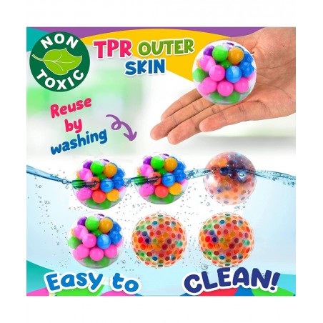 Stress Balls 6 Packs Stress Balls Sensory Squishy Balls with Beads Stress Relief Fidget Ball Stress Balls for Kids and Adults...