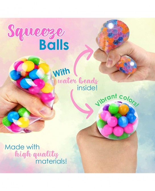 Stress Balls 6 Packs Stress Balls Sensory Squishy Balls with Beads Stress Relief Fidget Ball Stress Balls for Kids and Adults...