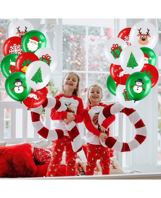 Pcs Christmas Balloons 12 Inch Christmas Latex Balloons Bulk Red Green and White Balloons Christmas Tree Elf Santa Party Ball...