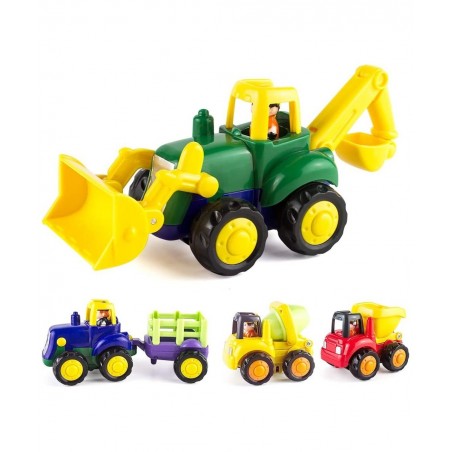 Friction Powered Cars for 1 2 3 Year Old Boy & Girl Toddler Car Toy with 4 Sets Tractor Truck Dumper Bulldozer Toy Constructi...