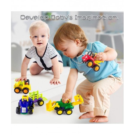 Friction Powered Cars for 1 2 3 Year Old Boy & Girl Toddler Car Toy with 4 Sets Tractor Truck Dumper Bulldozer Toy Constructi...