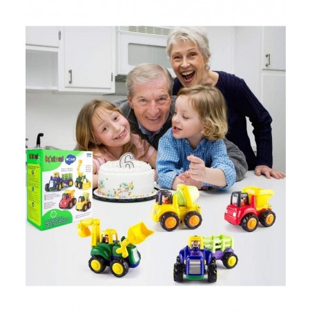 Friction Powered Cars for 1 2 3 Year Old Boy & Girl Toddler Car Toy with 4 Sets Tractor Truck Dumper Bulldozer Toy Constructi...